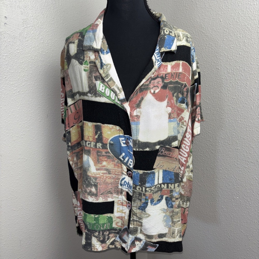 Vintage Jams World Blouse Women's 2XL Butcher Baker Pizza V Neck Button Down